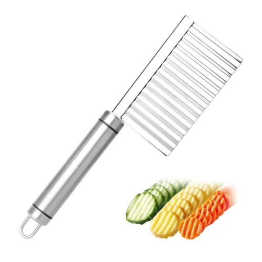 Stainless Steel Plastic Crinkle Cut Knife Vegetable Potato Chip Cutter with Fork Slicing