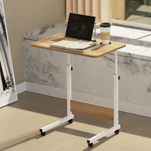 Adjustable Laptop Table with 4 Wheels, Flexible Height, Wooden Portable Desk SMT