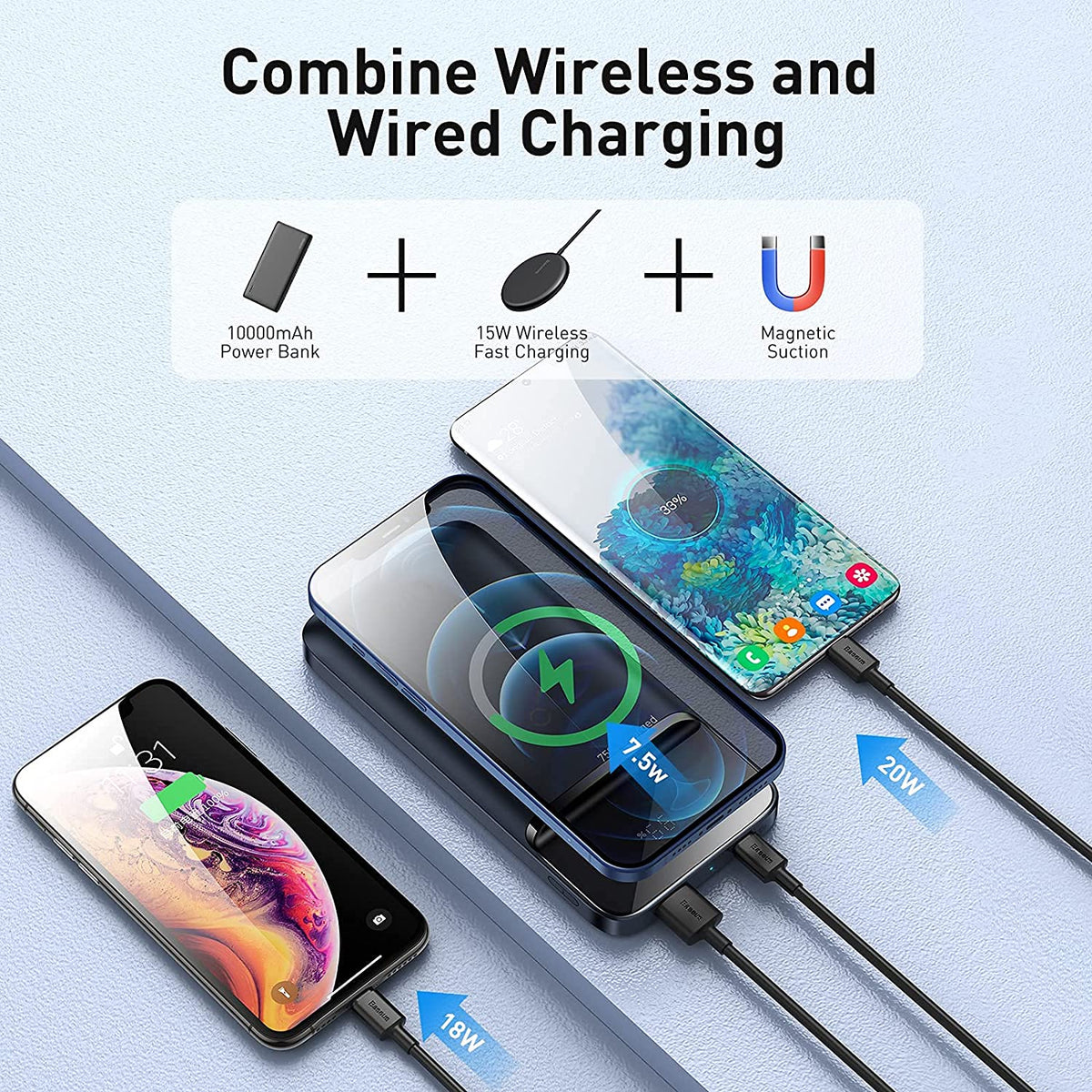 Baseus PD 20W Power Bank 10,000mAh With Magnetic MagSafe Wireless Charging & USB-C