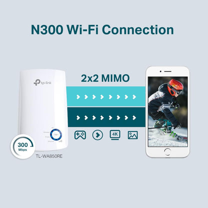 TP-Link TL-WA850RE Single_Band 300Mbps RJ45 Wireless Range Extender, Broadband/Wi-Fi Extender, Wi-Fi Booster/Hotspot with 1 Ethernet Port, Plug and Play, Built-in Access Point Mode, White