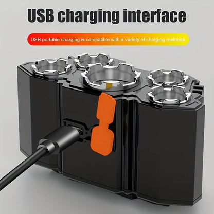 T21 5LED with Built-in 18650 Battery USB Rechargeable Portable Flashlight Lantern Headlamp