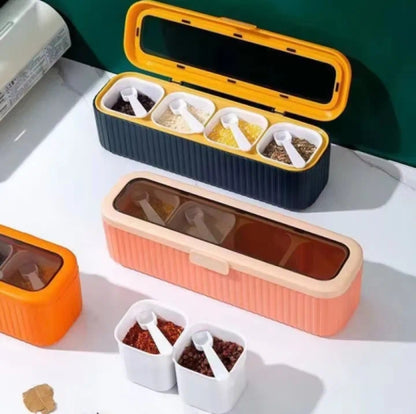4-In-1 Spice Box with 4 Compartments, Lids & Spoons