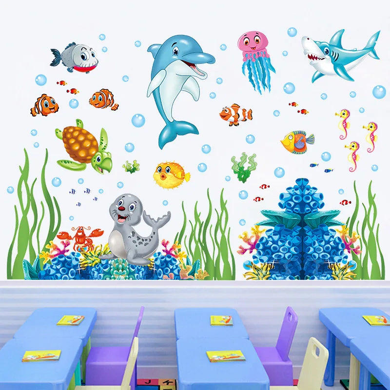 Aquarium ocean deep water sea For Kids Room Home Decoration Cartoon baby children cartoon bedroom room decor wall stickers removable kids nursery decal sticker Wall Decoration Stickers wall decor
