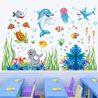 Aquarium ocean deep water sea For Kids Room Home Decoration Cartoon baby children cartoon bedroom room decor wall stickers removable kids nursery decal sticker Wall Decoration Stickers wall decor