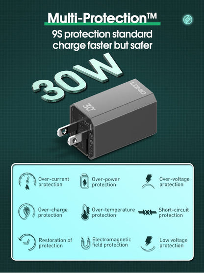 LDNIO A2527C PD QC3.0 Fast Wall Charger 30W