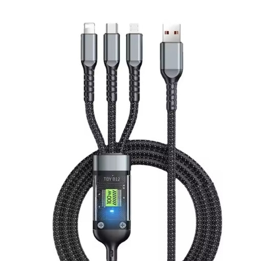 3-In-1 100W Fast Charging Cable – USB-C, Micro USB & LED Indicator