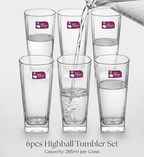 Red Cherry Glass Set Modern Drinking Cups -165Ml / 285Ml-6 Pcs Set