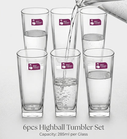 Red Cherry Glass Set Modern Drinking Cups -165Ml / 285Ml-6 Pcs Set