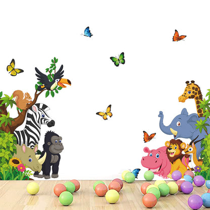 Jungle Safari Tree Cartoon Animals Theme Kids Wall Art Decal Sticker Decoration for Living Room Nursery Baby Girl Boy Kid Children's Room Bedroom Decoration