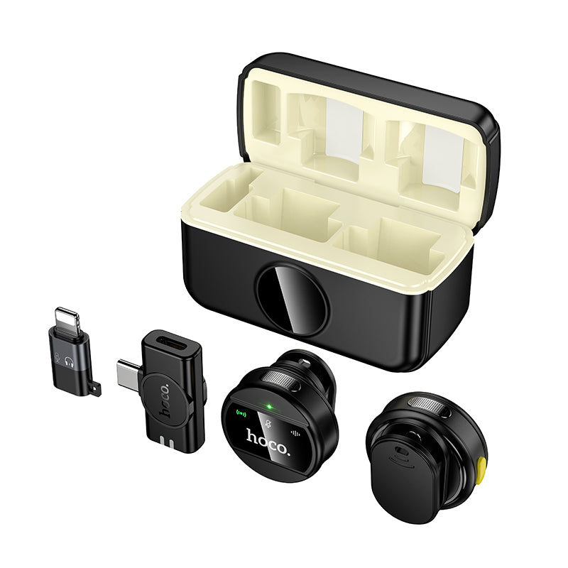 Hoco Magnetic Lapel Dual Wireless Microphone with Type-C / Lightning Adapter