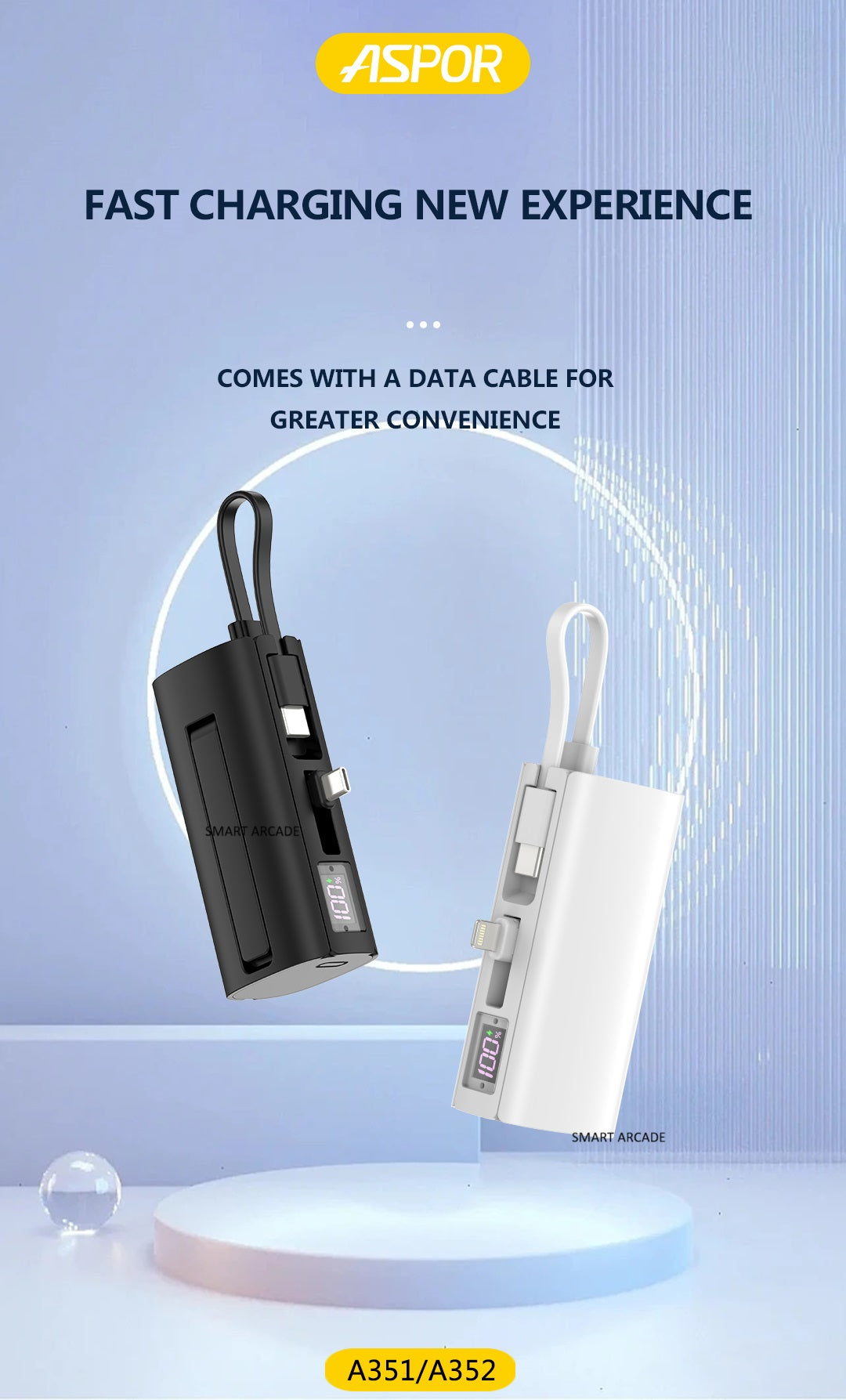 Aspor A351 Powerbank 5000mAh 20W Capacity Easy Use Flexible Portable Mini Finger Emergency Power Station