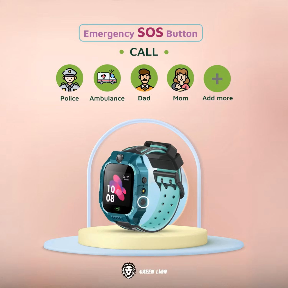 Green Lion 2G Kids Smart Watch Series 5 with SOS Alarms, Two-Way Calling, 5 Days Stand-By Time, 1.44" Screen Size, 128 × 128 Resolution, Location & Trace Monitor