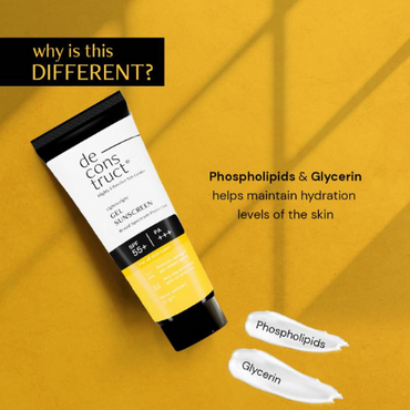 Deconstruct Gel Sunscreen for Oily Skin - SPF 55+ and PA+++ | Water Resistant Sunscreen (50 Gms)