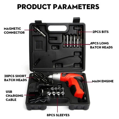 45 Pieces Pivoting Cordless Screwdriver Set, High Power Tool with Rechargeable 3.6V Battery, Bits