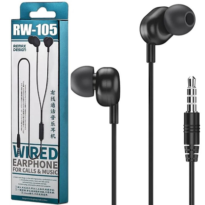 Remax RW-105 Wired Earphone Stereo Sound Earbuds In-Ear Headset for Phone Call Music Headphones with Microphone 3.5mm Plug