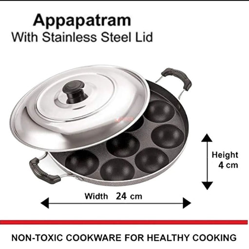 Appam Pan with Lid 12 Non Stick Scoops Appam Maker,Patra Paniyaram Pan, Appackara ,Kuzhi Paniyaram,