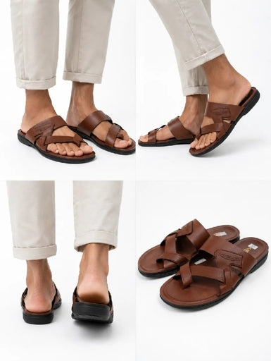 Kadam Men's Premium Brown Cross-Strap Sandals