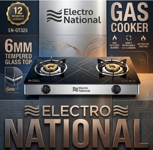 High Grade Tempered Glass Top Gas Cooker Double Burner