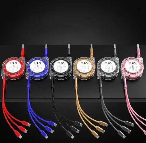 3-In-1 Retractable Fast Charging Cable – Type-C, Lightning & Micro USB, 10-20W with Digital Display