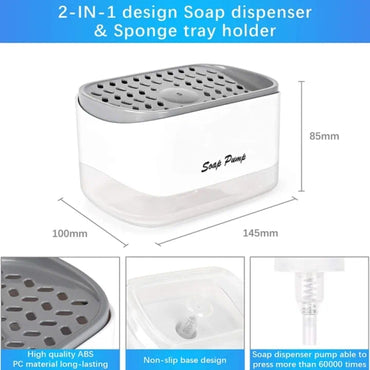 Plastic Liquid Press-Type Pump Dispenser with Sponge Holder Kitchen Sink Accessories