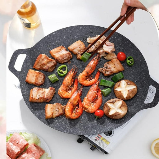 Korean BBQ Grill, Good Insulation Heat Resistant Solid Grilling Pan Nonstick for Outdoor Indoor