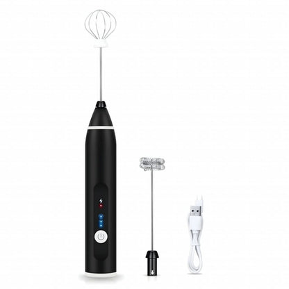 Electric Milk Frother with Double Whisk, USB Rechargeable 2 in 1 Milk Foam Maker for Coffee Latte