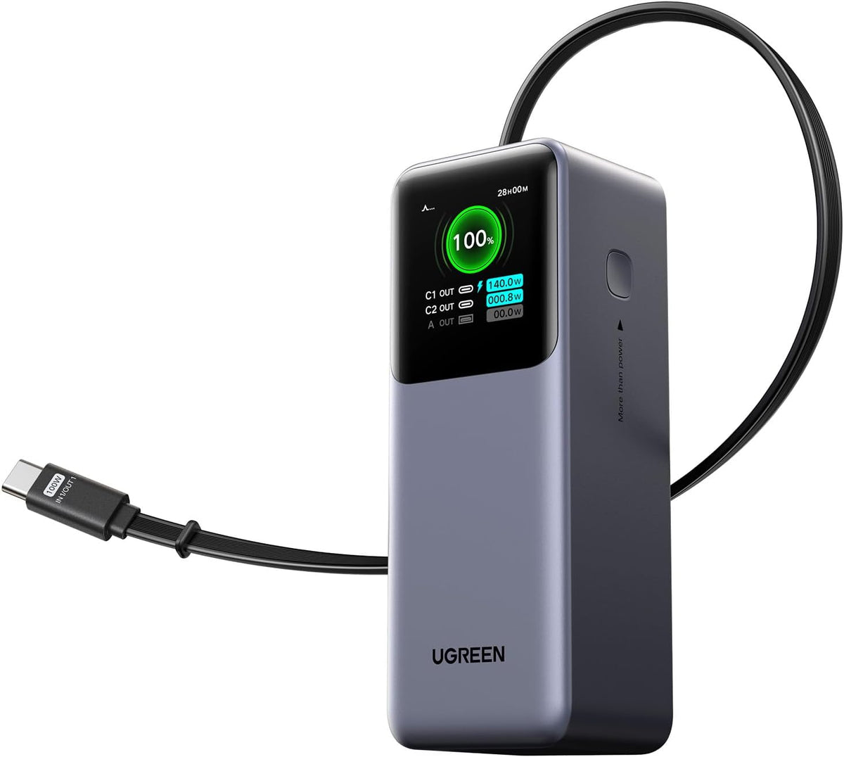 UGREEN 55987B Nexode Power Bank 20000mAh 165W with Built-in USB C Cable Laptop Travel Portable Charger, 100W Input, Fast Char