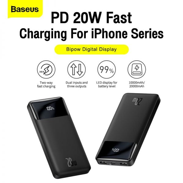 Baseus 20000mah 20W Fast Charging Type-C Output Power Bank with Digital Display