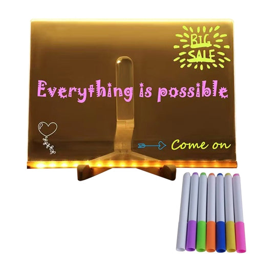 Acrylic LED Writing Message Board Dry Erase Board Arts Doodle Notepad W/Light Up