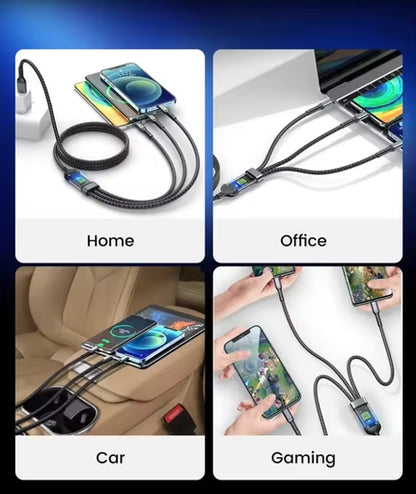 3-In-1 100W Fast Charging Cable – USB-C, Micro USB & LED Indicator