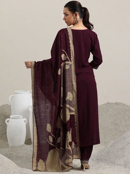 Women Floral Embroidered Regular Sequinned Kurta with Salwar & Dupatta