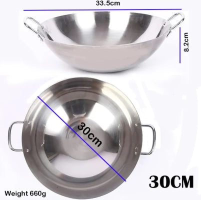 Stainless Steel Wok Pan with Handles,Fry Pan, Thachchi