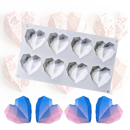 Easy Life 8 Diamond Heart Silicone Mold Re-usable Silicon Diamond Heart Mold Cake Mousse Chocolate Dessert Baking Tool small cake mold cake decoration tools kitchen tools accessories