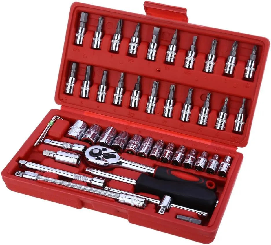 46-Piece 1/4-Inch Socket & Ratchet Wrench Set | Portable Auto Repair Tool Kit