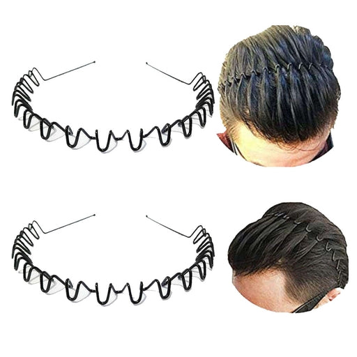Two (2) Hair Bands for Men and Women, Metal Head Bands Wavy Hair Band, Spring Hair Hoop Black