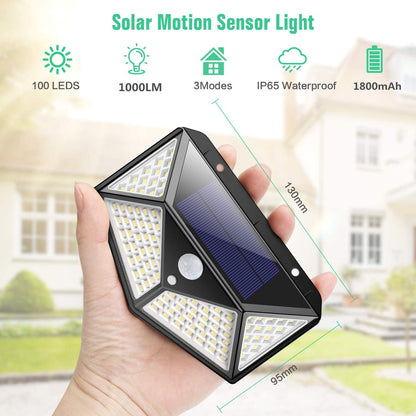 100 LED Outdoor Solar Lights | Waterproof Motion Sensor Security Wall Light (3 Modes)