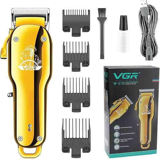 VGR V-678 Professional Hair Clipper 1500mAh Rechargeable Cordless Hair Trimmer  - Silver
