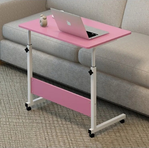 Adjustable Laptop Table with 4 Wheels, Flexible Height, Wooden Portable Desk SMT