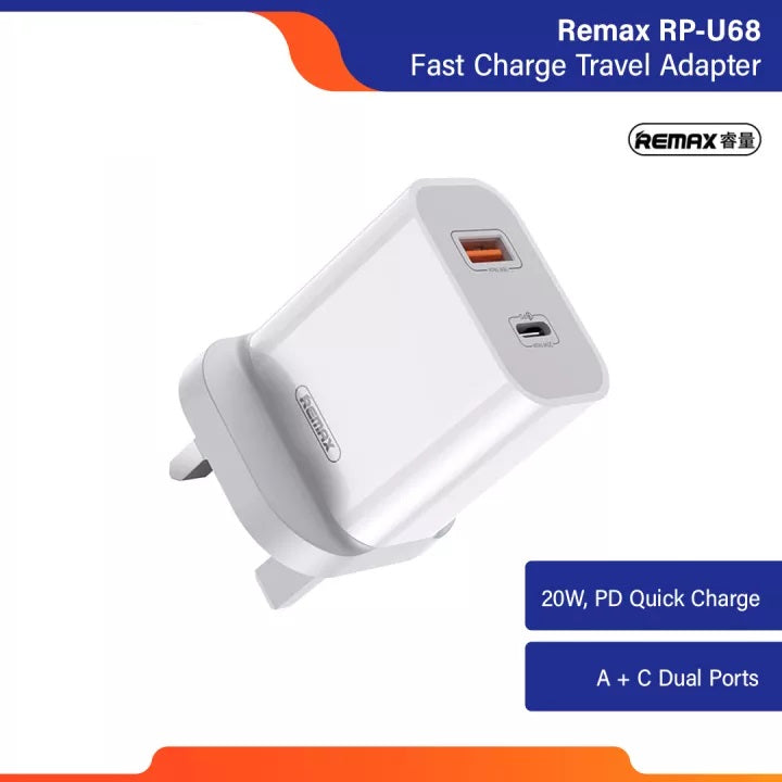 Remax RP-U68 Speed Core Series 20W PD+QC Fast Charge Travel Adapter