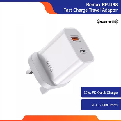 Remax RP-U68 Speed Core Series 20W PD+QC Fast Charge Travel Adapter