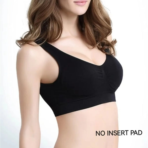Women’s Seamless Sports Bra Camisole Crop Top – XXL/3XL, Black, Wireless Fitness & Yoga Underwear