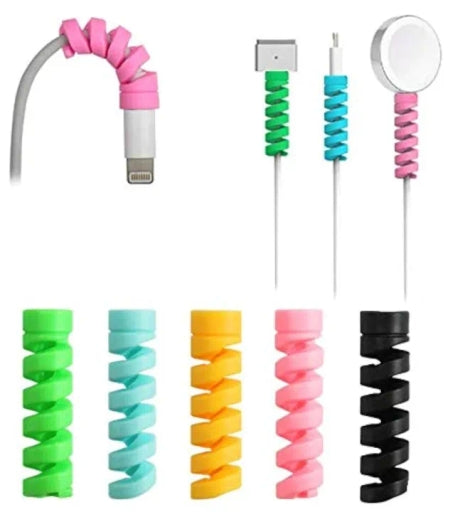 Spiral Charger Cable Protector Data Cable Saver Set of 2 Multi Colour with Free Ring