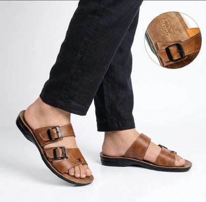 Classic Men’s Textured Brown Cross-Strap Sandals