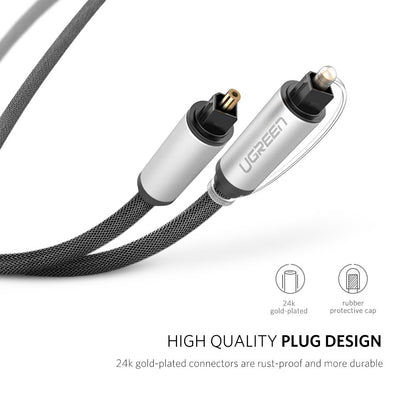 UGREEN Digital Audio Optical Cable Nylon Braided Toslink Fiber Optic Cord Connector 24K Gold Plated for Soundbar, Home Theater, TV, PS4, PS3, Xbox, Amplifier, TV Box