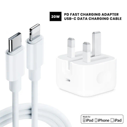 20W Fast Charger with USB-C to Lightning Cable – QC 3.0 Compatible
