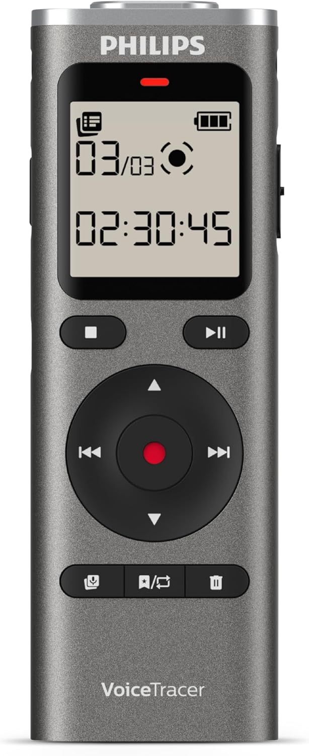 Philips DVT1170 VoiceTracer, Audio Recorder, 8GB, Micro SD Card Slot, 360° Microphone for Excellent Sound Voice Recorder