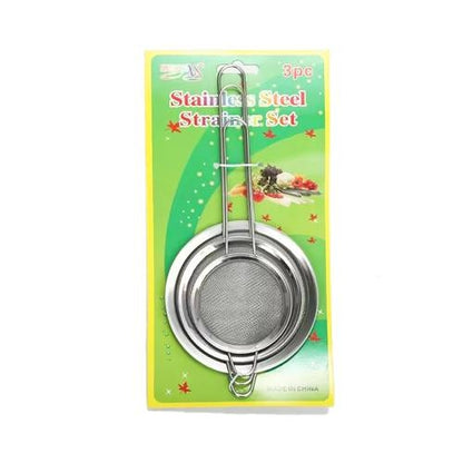 Premium Quality 03 in 01 Silver Handle Strainer Set for Kitchen (03 Pcs )