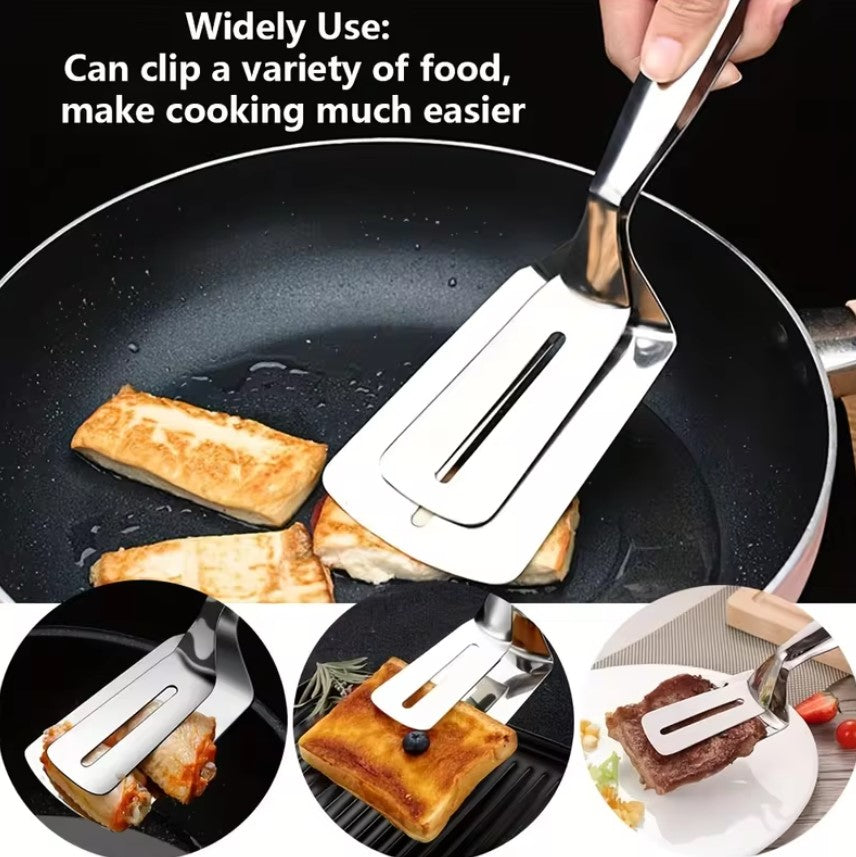 Multi-Purpose Stainless Steel Cooking Tongs: Spatula, BBQ Clip, & More - Durable, Ergonomic