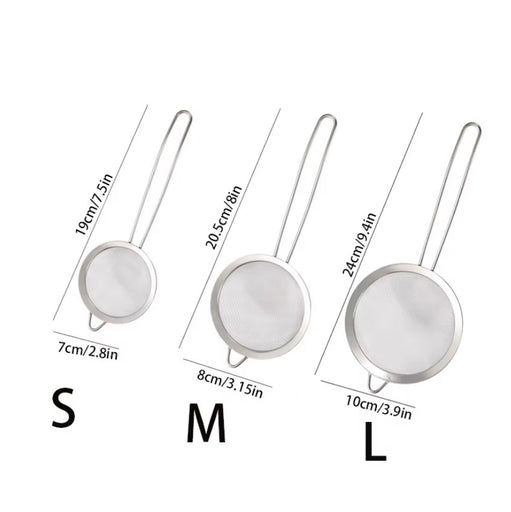 3-Piece Stainless Steel Strainer Set - Fine Mesh, Multi-Sized, with Strong Handle and Hanging Hook