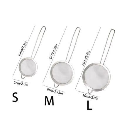 3-Piece Stainless Steel Strainer Set - Fine Mesh, Multi-Sized, with Strong Handle and Hanging Hook